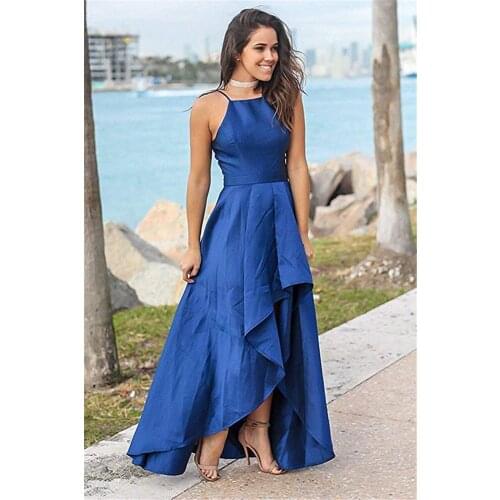 Платье Womens Halter High Low Prom Dresses 2020 Satin Formal Evening Dress платья для выпускного vestidos de cóctel فساتين ا