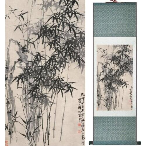 Bamboo painting Chiense characters and Flower painting Home Office Decoration Chinese scroll painting 041210