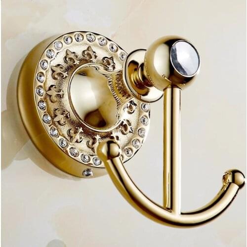 Free shipping European Luxury showroom towel hangers Noble hooks Bathroom glass diamond hooks Gold Plated delicate crystal rings