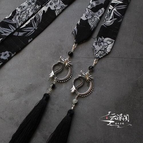 Pale ink Diablo domineering kirin printed to put on the forehead panlong tassel men forehead hanfu tassel hair band