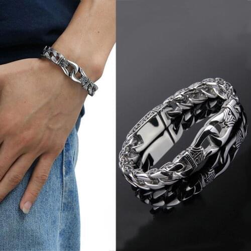 For Mens Totem Portrait Casting Silver Heavy Huge Punk Link Chain Bracelet Bangle