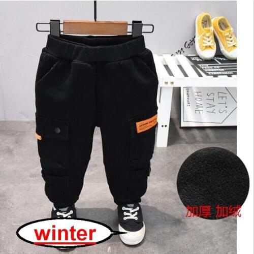 Kid Pants For Boys cargo Pant Letters Thicken Kids Pants Casual Kids Plus Velvet Pants Winter Boys Clothing For 2-6Years