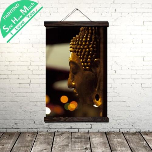 Buddha Side face Scroll Painting Canvas Vintage Poster and Prints Wall Art Pictures Living Room Bedroom Farmhouse Decoration