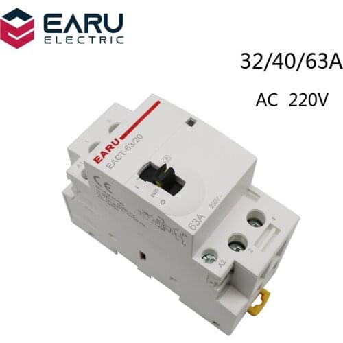 2P 32A 63A AC 220V 230V 50/60Hz Din Rail Household AC Modular Contactor With Manual Control Handle Switch 2NO or 2NC or 1NO 1NC