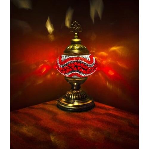 Handmade Turkish Moroccan Mosaic Authentic Vintage Art Deco Table Bedside Lamp, Red Colors, 5 Patterns