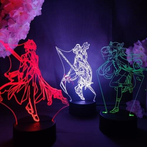 Video Game Genshin Impact Figurines Laser Engraved Acrylic 3D Visual Night Lamp Cool Gamers Must Have Gift LED Sensor Lights