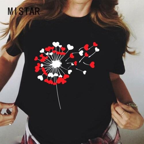 Love Heart T Shirt Women Dandelion Tshirts Harajuku Black T-shirt Cartoon Short Sleeve Femme Tee Shirts Top Graphic T Shirts