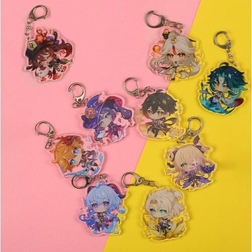 Genshin Impact Anime Acrylic Keychain Venti Paimon Diluc Klee Cosplay Man KeyChains Accessories Cute Bag Pendant Key Chain Gift