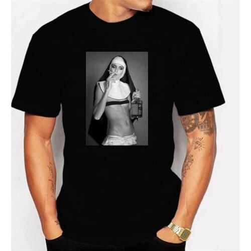 Nuns smoking drinks weeds interesting novelty men and womens Retro summer short sleeve cotton T-shirt cool T-Shirt Top