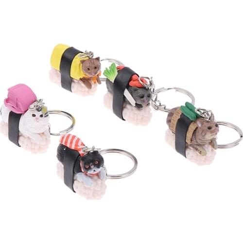 1PC Cute Cartoon Pet Cat Sushi Keychain Kawaii Korean Style Animal Car Auto Keyring Creative Trinket Key Ring Bag Pendant
