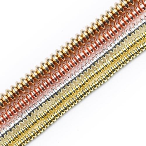 JHNBY Flying saucer Hematite Gold Silvers Natural Stone 4/6/8mm Flat Round Spacer loose Beads For Jewelry Making Diy Bracelets