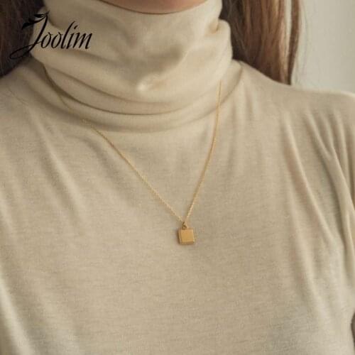 JOOLIM Jewelry Wholesale Gold Color Square Necklace Stainless Steel Necklace Streetwear Costume Jewelry