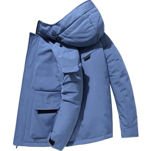 WInter Hooded Casual Down Jacket Coat Men Solid Warm White Duck Down jackets Black Safari Parka With Hat High Quality Outwear