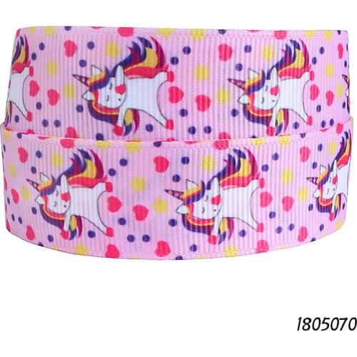FLRA Ribbon (50 yards/lot) Pink patterns cartoon character unicorn printed grosgrain ribbon