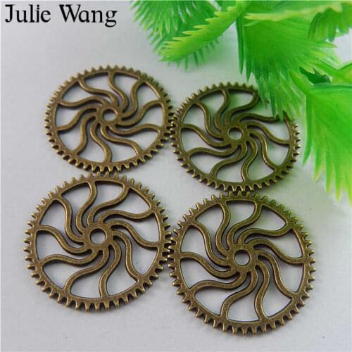 Julie Wang 20PCS Metal Steampunk Gear Antique Bronze Charms Pendant Necklace Earrings Handmade crafts Jewelry Finding Accessory