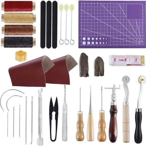 LMDZ Versatile Leather Repair Purse Kit 34 Pcs Leather Working Supplies,Leather Making Tool Kit with Awl,Waxed Thread,Groover