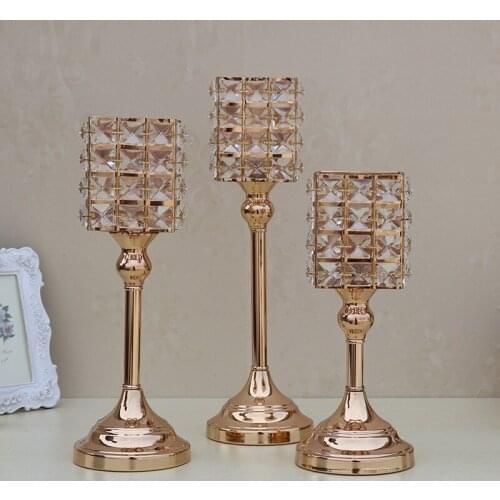Single Candle Holder Crystals Gold Candle Stand Wedding Candelabra/ Centerpieces For Center table Decoration Candlestick
