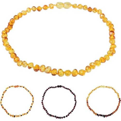 Baltic Sea Natural Amber Beaded Necklace Baby Teething Molar Chain Children Charm Fashion Jewelry Safety Healthy Environmentally