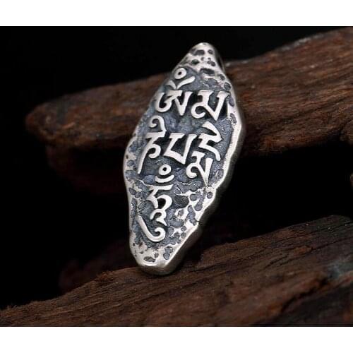 925 Sterling Silver Retro Om Mani Padme Hum Vajra Dorje Lotus Pendant Jewelry A2042