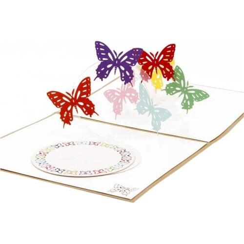 Butterfly Dances 3D Up Greeting Card Postcard Matching Envelope Laser-Cut Handmade Happy New Year Birthday Post Card Spring