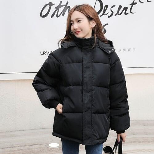 Womens Winter Down Jackets Plus Size Solid Loose Women Coats Hooded Stand Collar Oversized Korean Style Thick Casual Outerwear
