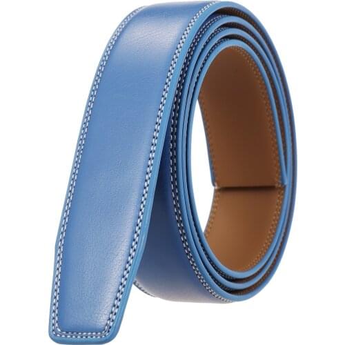 3.5cm Width Blue Yellow Coffee Color Second Layer Cow Leather Ratchet Belt No Buckle For Men DIY Accessories