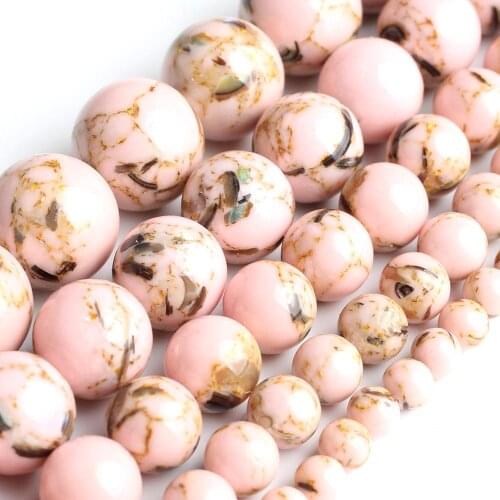 Pink Shell Howlite Turquoises Stone Beads Round Loose Rondelle Bead For Jewelry Making DIY Bracelet Accessorie 4 6 8 10 12mm 15"
