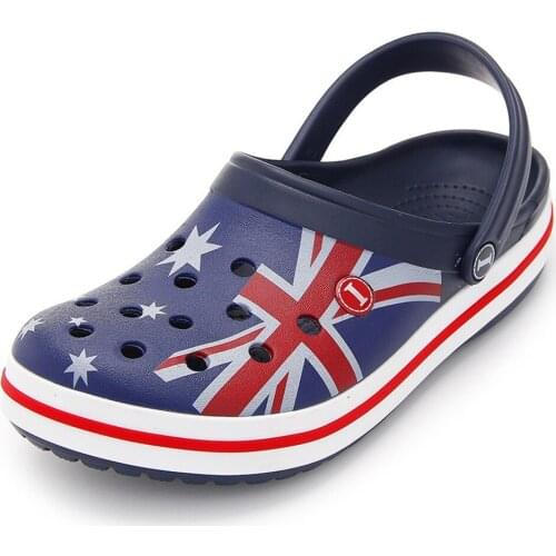 Garden Clogs Men Sandals Drain Clogs Shoes Casual Summer Classic Print National Flag Comfort Anti Slip Beach Sandals Shoes