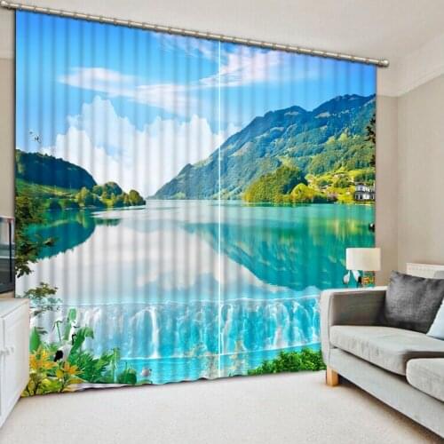 Dedicated window curtain Blue sky waterfall landscape window living room Hotel customize blackout bedroom 3d curtains