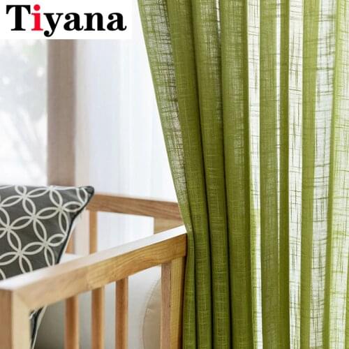 Japanese Style Green Linen Sheer Curtains For Living Room Bedroom Decor Modern Tulle Curtains For Window Kitchen Curtains ZH050Y