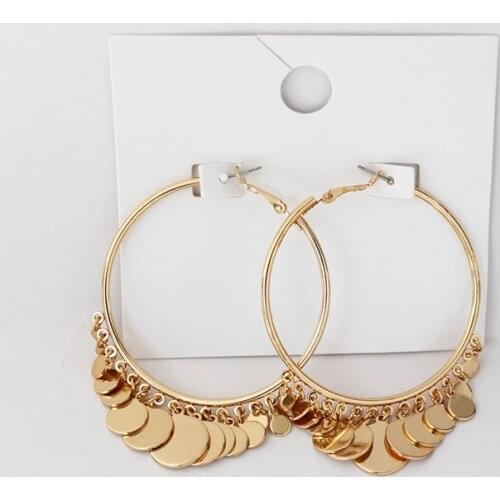 TARCLIY Summer Trendy Geometric Metal Discs Short Tassel Exaggerated Large Ear Hoop Women Simple Alloy Daily Life Party Jewelry