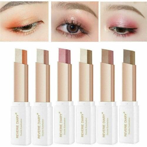 Eyeshadow Stick 2 In 1 Double Color Gradient Velvet Shadow Stick Eye Makeup Waterproof Lasting Shimmer Metallic Eyeshadow Makeup
