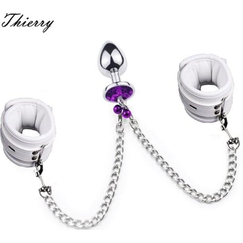 Thierry Handcuffs to Anal Plug Bondage Kit Wrist Connect with Butt Plug, Adult SM Sex Toys Fetish Sex Products for Men Women