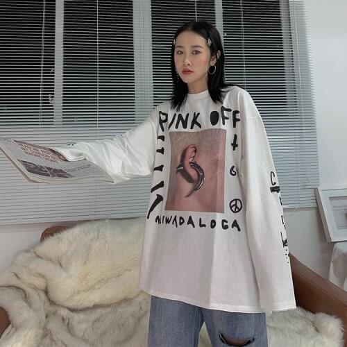 Street hip hop long sleeve T-shirt women oversize loose casual wear Pullover tees mens and womens top fashion