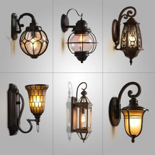 Vintage iron glass coffee aisle European American style villa balcony corridor stair lamp lantern