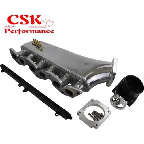 Intake Manifold+Fuel Rail +90mm Reverse Throttle Body Fit For Toyota 1JZ-GTE Black