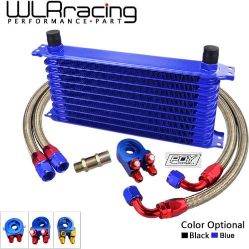 WLR - UNIVERSAL 10ROWS OIL COOLER KIT + OIL FILTER SANDWICH ADAPTER + STAINLESS STEEL BRAIDED OIL HOSE WITH PQY STICKER+BOX