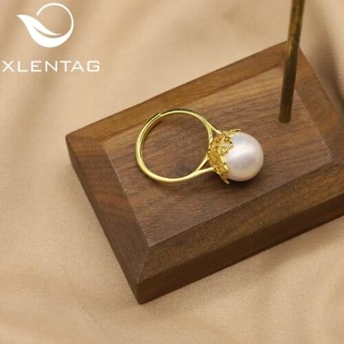 XlentAg Natural Fresh Water Pearl 925 Sterling Silver Engagement Wedding For Girl Women Luxury Fine Jewelry Anillo Mujer GR0248
