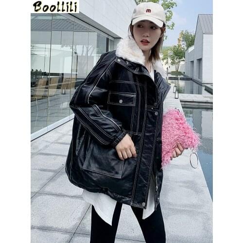 Boollili Real Leather Jacket Sheepskin Coat Women Lamb Fur Collar Genuine Leather 90% Duck Down Coat Winter Coat Women