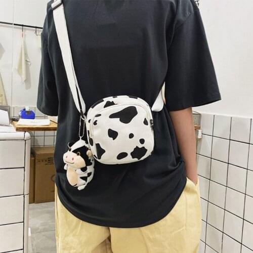 Women Ladies Cartoon Cow Print Shoulder Bag Canvas Crossbody Tote Phone Purse Messenger Satchel Tote High Quality and Brand New