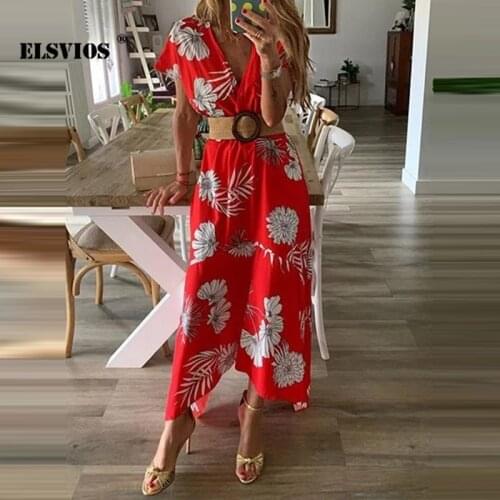 Summer New Women V Neck Print Slim Short Sleeves Fashion Dresses Elegant Irregular Vintage Pullover Beach Party Casual Vestidos