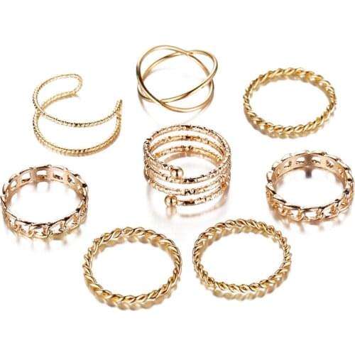 IF ME New Trendy Geometric Gold Silver Rings Set for Women Vintage Antique Twist Knuckle Finger Ring Party Fashion Jewelry Gifts