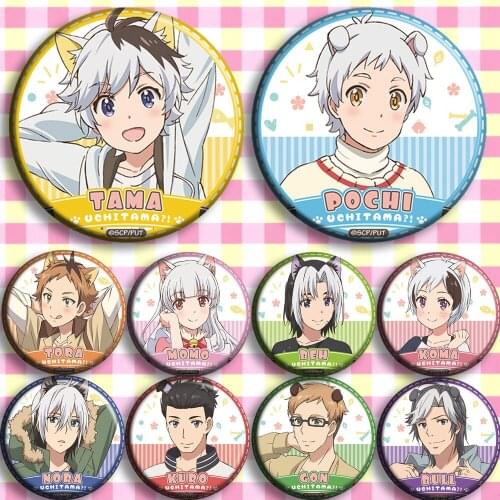 1pc 58mm 58mm Brooch Uchitama Tama Pochi Tora Momo Badges acrylic pins
