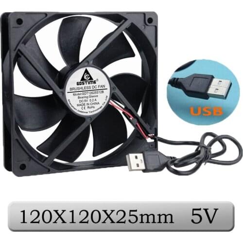 1 Pcs Gdstime DC 5V 120mm 12025S 12cm Brushless Cooling Fan 120x120x25mm USB Connector Computer Case PC Cooler