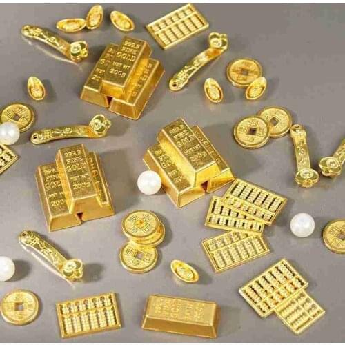 10pcs 1:12 Miniature Model Doll House Accessories Mini Ruyi Gold Ingot Gold Bar Copper Coin Model Decoration Doll House Decor