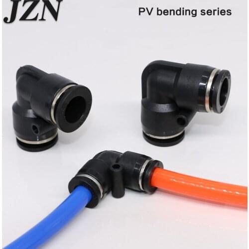 10 PCS ) Black L-type 90 degree right angle two-way elbow quick insert pneumatic pipe joint PV4/6/8/10/12/14/16mm