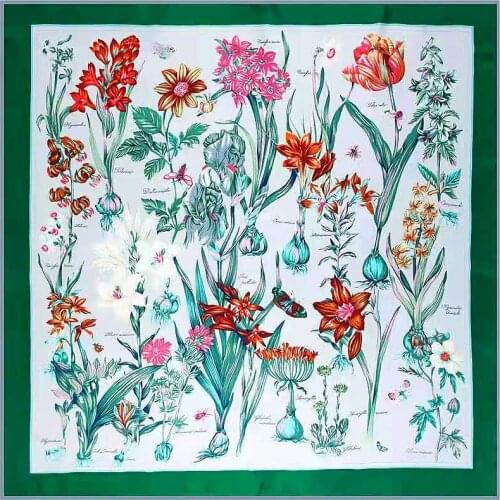 130CM Luxury Brand Scarf Woman Shawl 100% Twill Silk Scarf Square Scarf Hyacinth Print Bandana Headband Hijab Scarves & Wraps