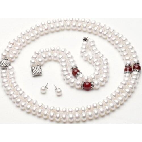 2 color 2 ROWS Freshwater Pearl Jewelry Set with Nice Charm for Charm Bride Lady Female Jewellery, 30sets/lot