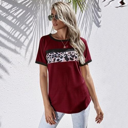 2021 Short Sleeve Cotton T Shirt Women O Neck Leopard Patchwork Tee Shirt Female Loose Plus Size Summer Tops Streetwear