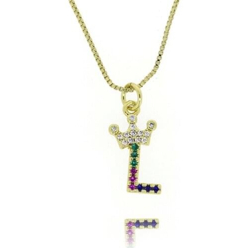 26 Initials& Crown Accessories Small Pendant Plating 4K Gold Copper Micro-color Zircon Charms Choker Necklace Daily Jewelry